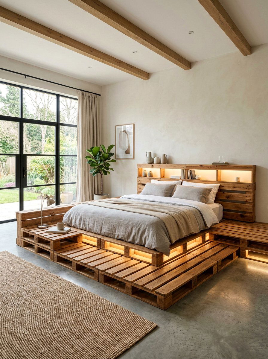 Illuminated Platform Pallet Bed - 25 Illuminated pallet bed ideas