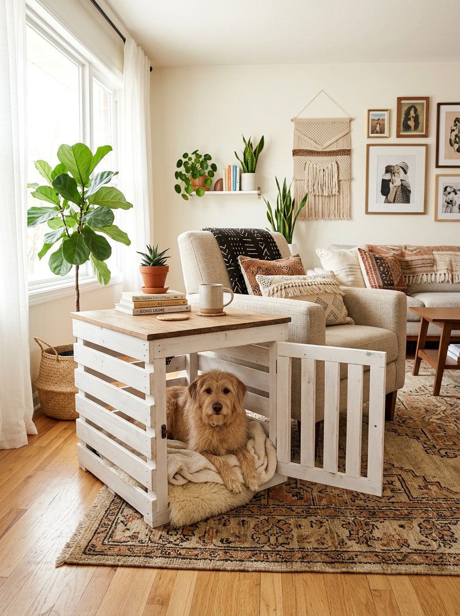 Indoor crate pallet dog house - 25 pallet dog house ideas