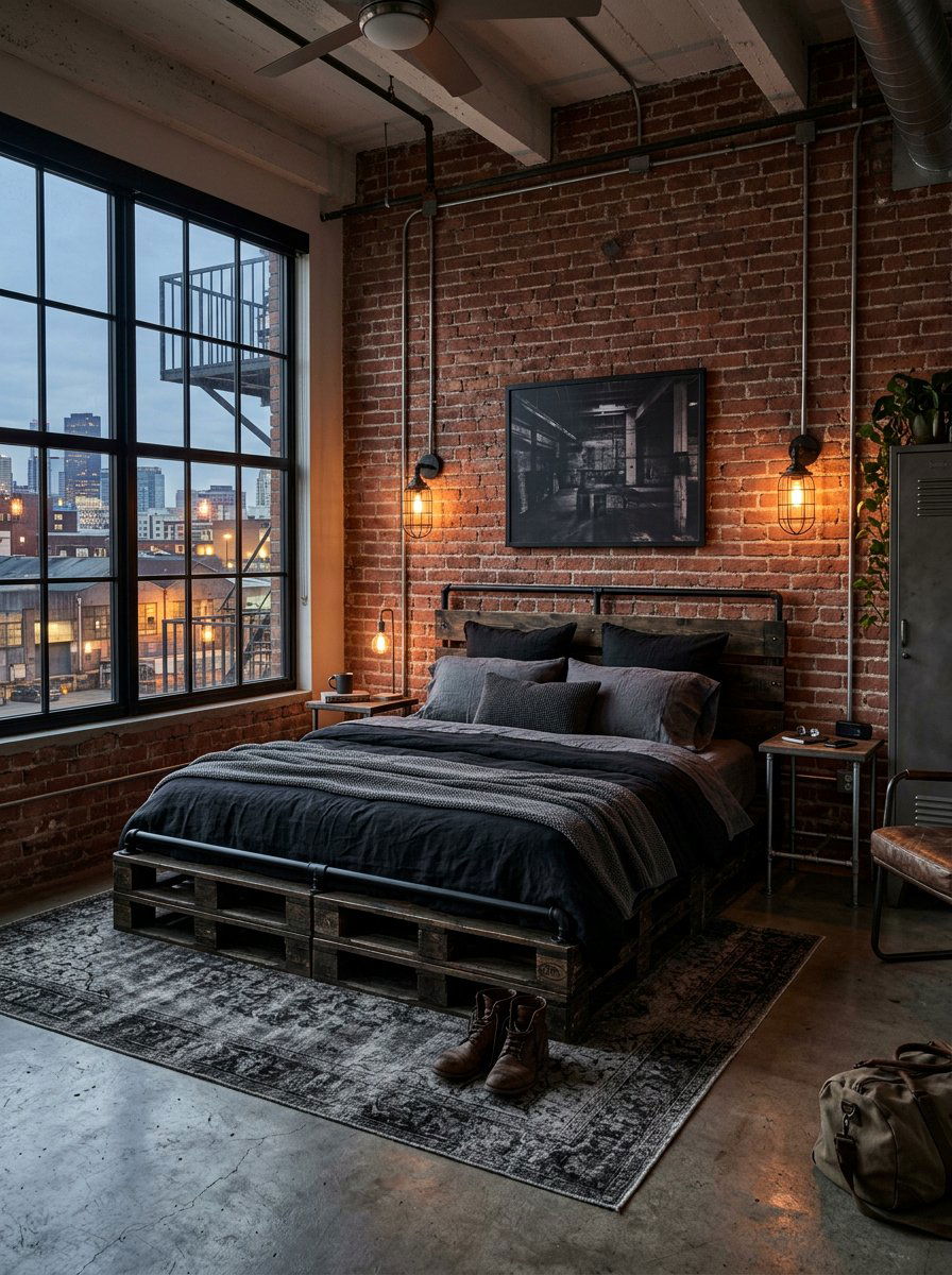 Industrial Bedroom - 25 King size pallet bed ideas