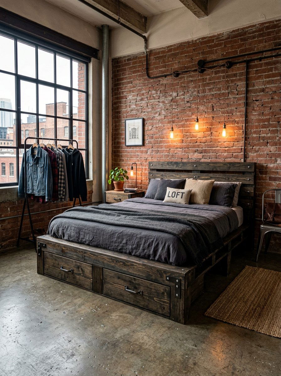 Industrial Design Bedroom - 25 Pallet bed ideas with drawers