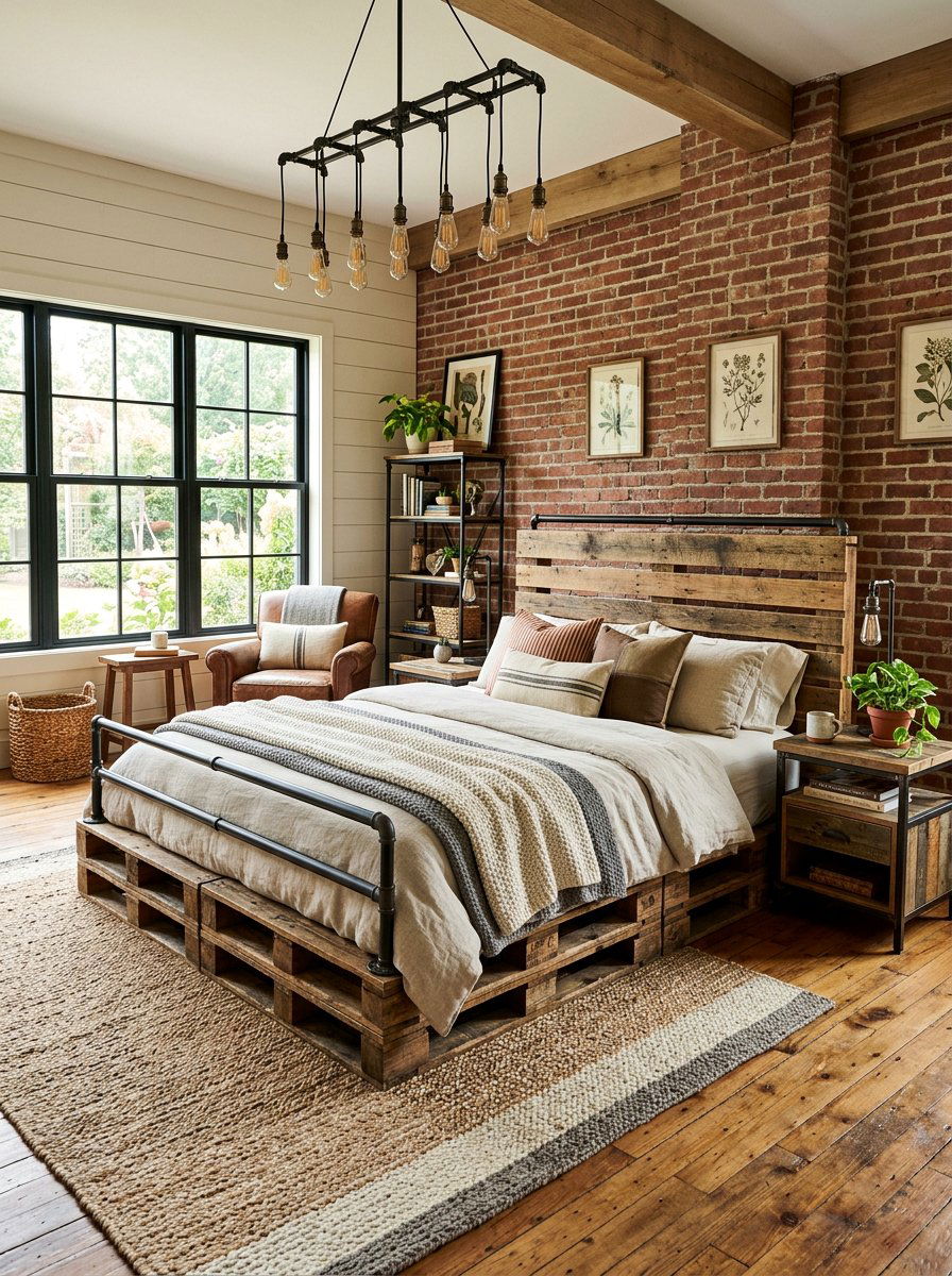 Industrial Farmhouse Pallet Bed - 25 Farmhouse pallet bed ideas