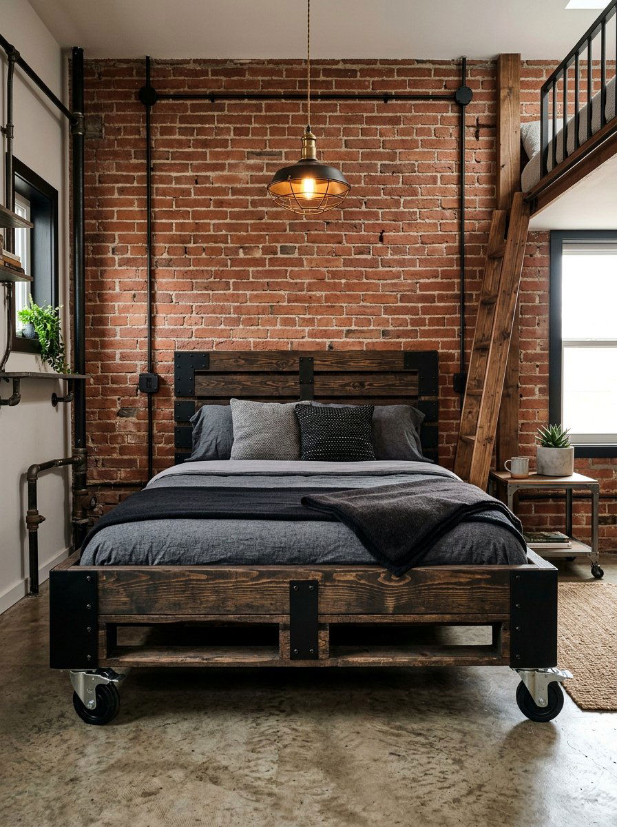 Industrial Look Pallet Bed - 25 Pallet bed ideas for tiny house
