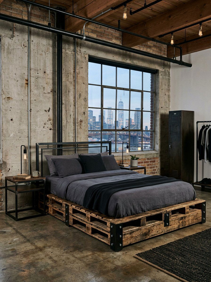 Industrial Pallet Bed - 25 Minimalist pallet bed ideas