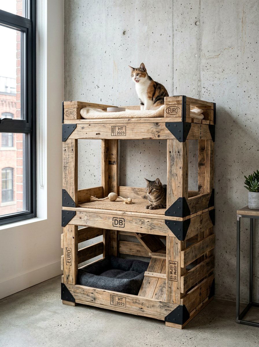 Industrial Pallet Cat Loft - 25 pallet cat shelter ideas