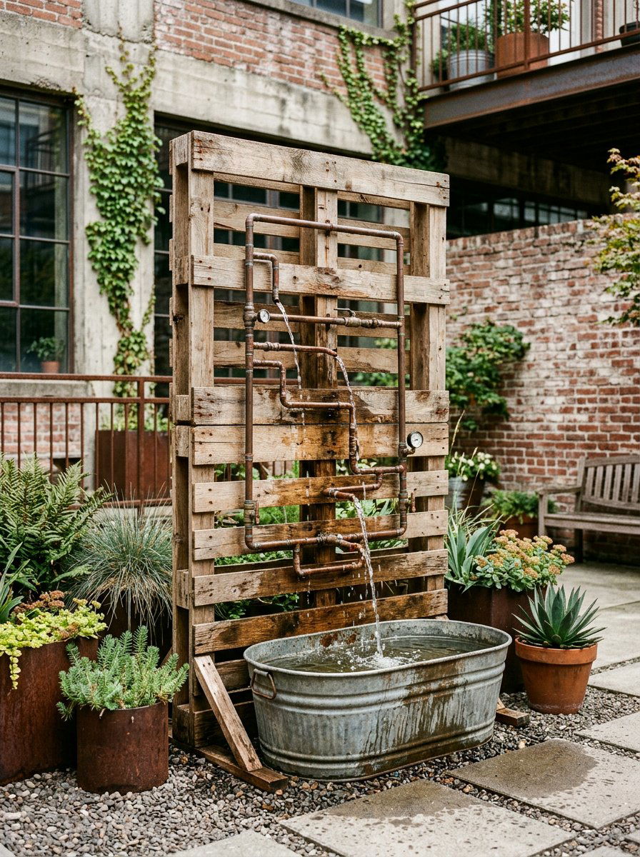 Industrial Pallet Pipe Fountain - 25 Pallet Water Fountain Base Ideas