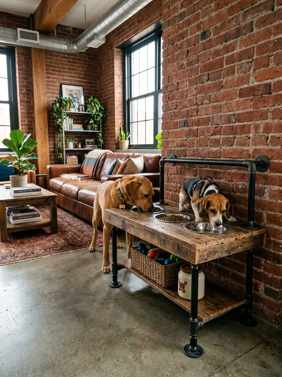 Industrial Pipe And Pallet Dog Feeder - 25 Pallet Pet Feeding Station Ideas