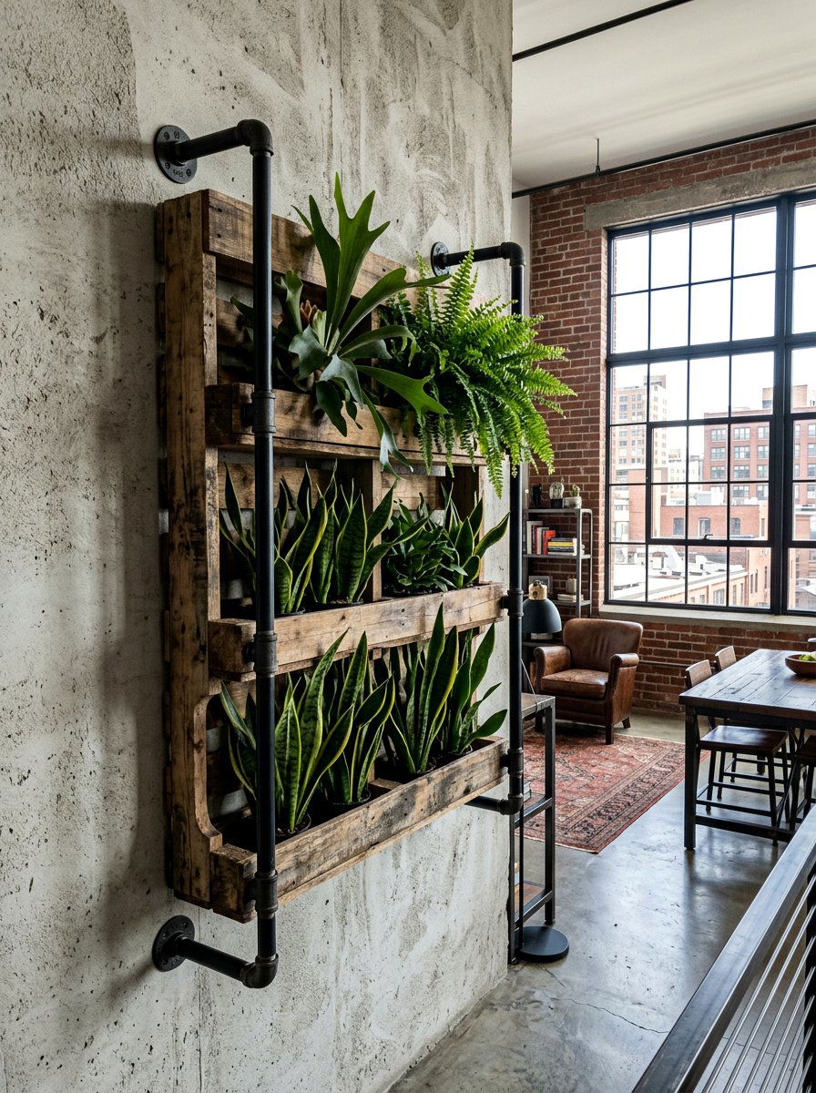 Industrial Pipe Pallet Planter - 25 Pallet Wall Planter Ideas
