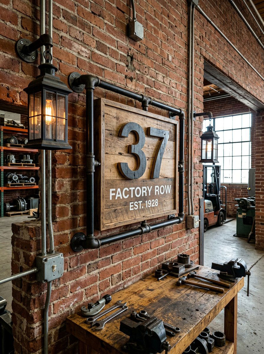 Industrial Pipe Wood Number Sign - 25 Pallet Address Number Plaque Ideas