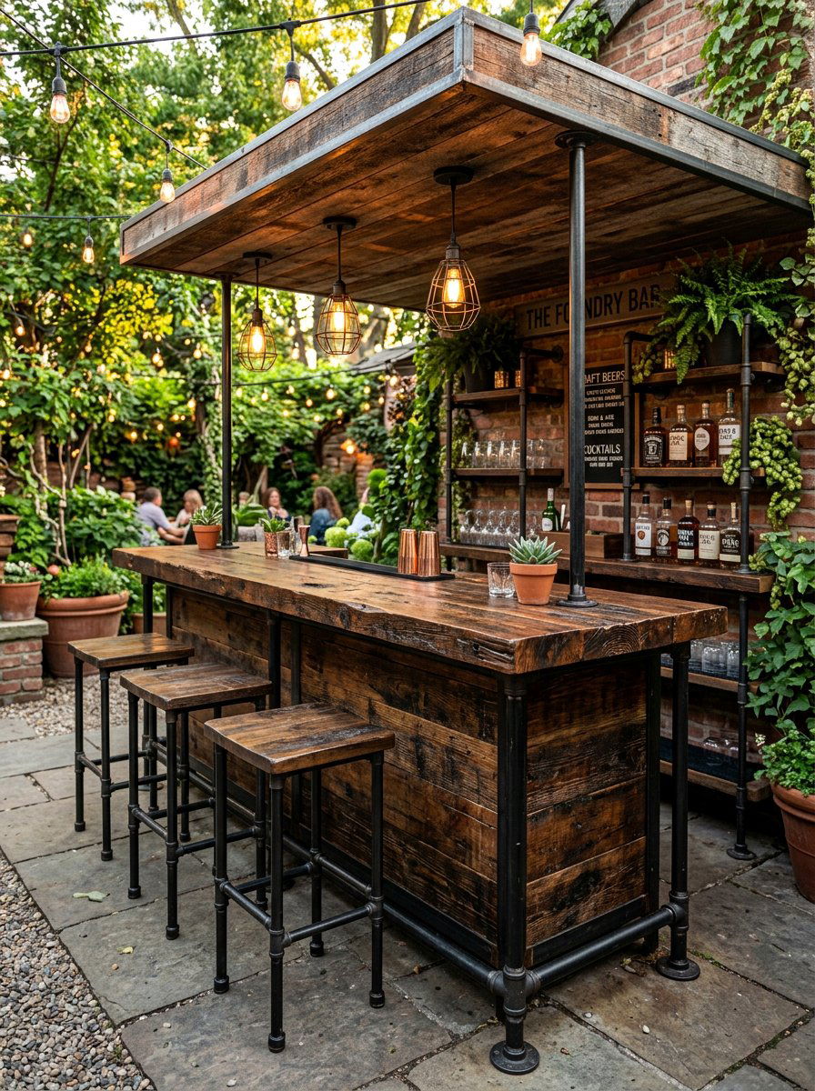 Industrial Style Bar - 25 Pallet Outdoor Bar Ideas
