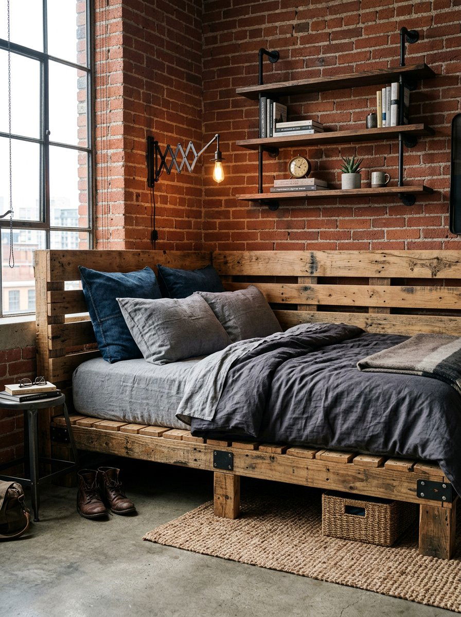 Industrial Style Pallet Bed Nook - 25 Pallet reading nook bed ideas