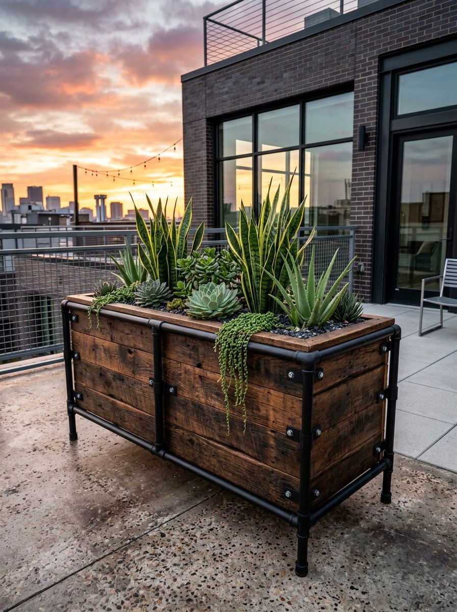 Industrial metal and wood planter - 25 Pallet Hanging Planter Ideas