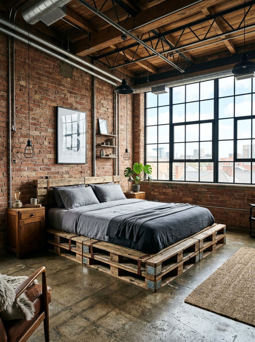 Industrial pallet bed - 25 Full size pallet bed ideas