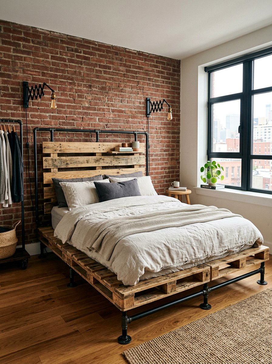 Industrial pallet bed - 25 Pallet bed ideas for small bedroom