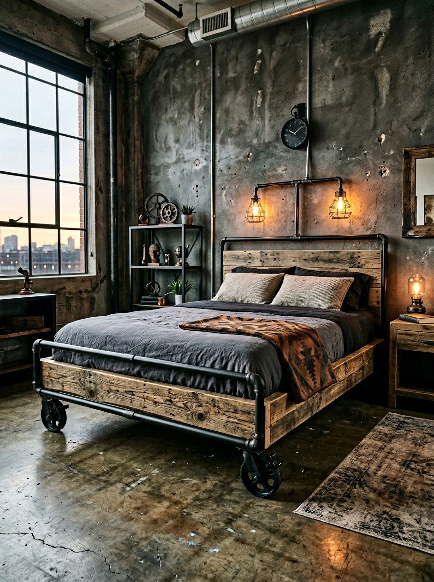Industrial pallet bed - 25 Pallet bed ideas with LED lights