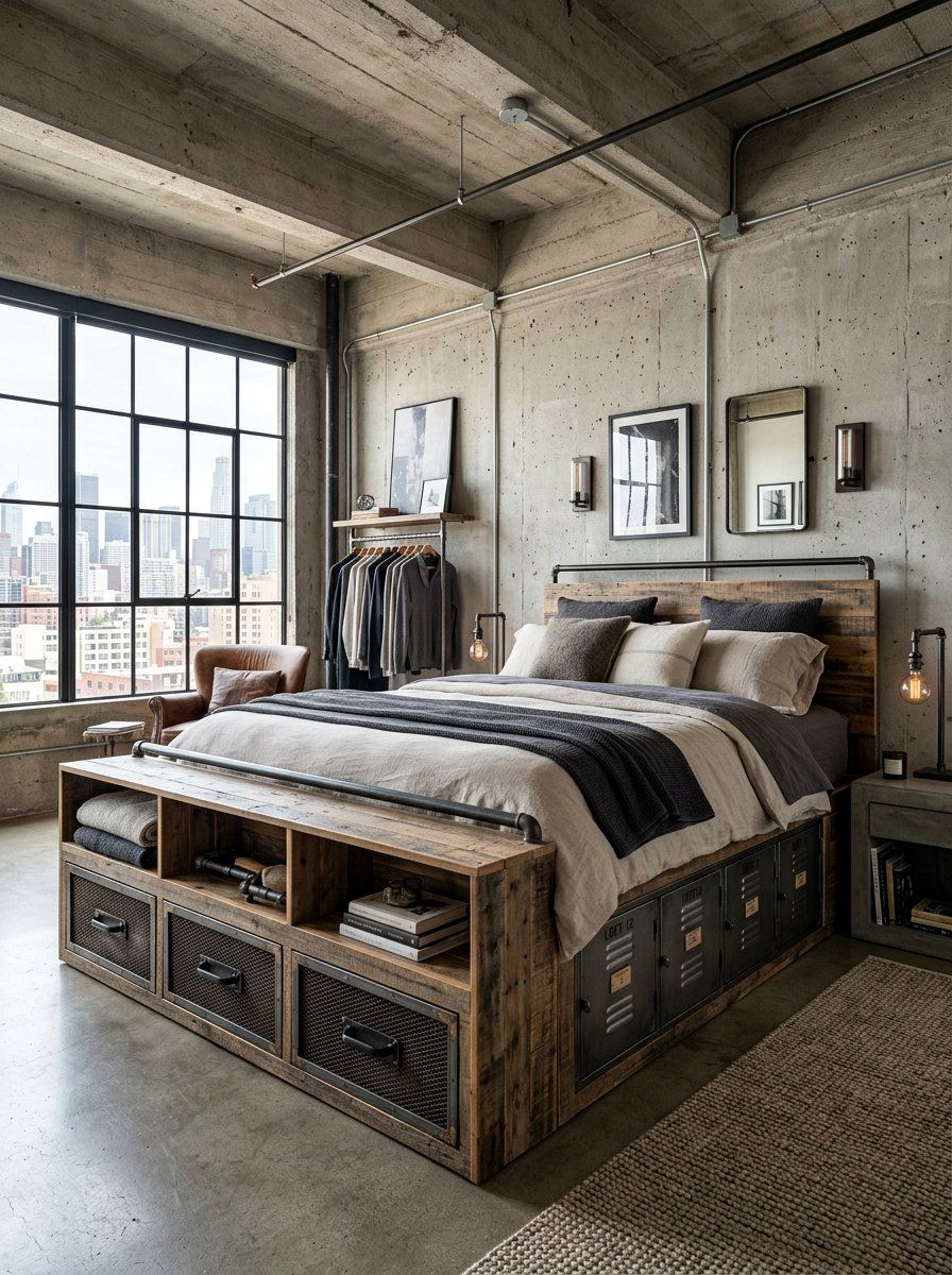 Industrial pallet bed storage - 25 Pallet bed ideas with built-in storage