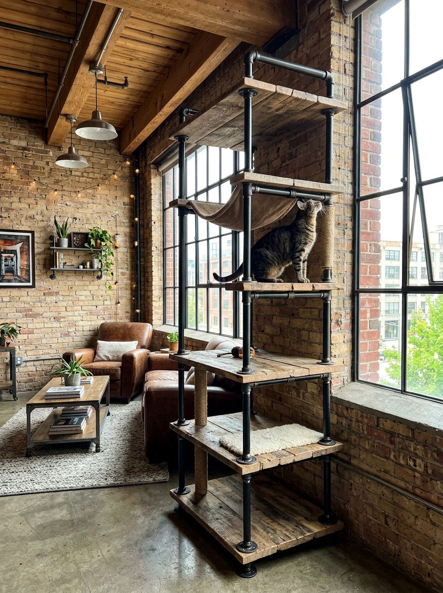 Industrial style cat tower - 25 pallet cat tree ideas