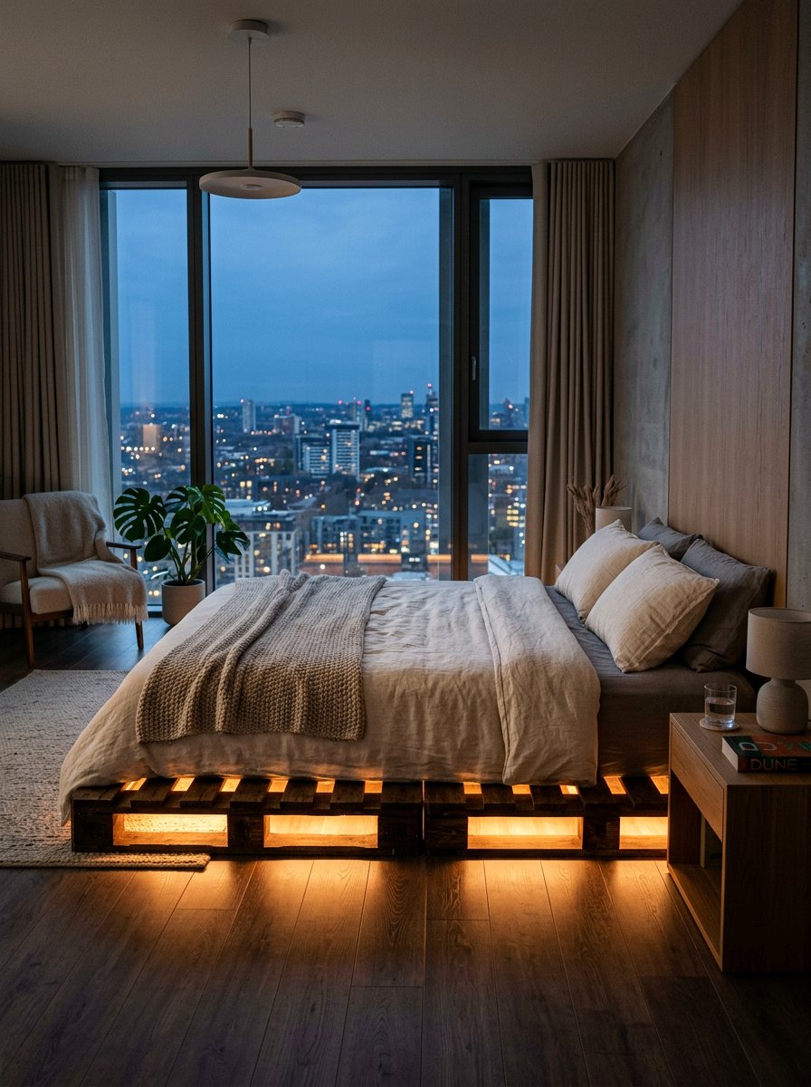 Integrated Lighting Bed - 25 Minimalist pallet bed ideas
