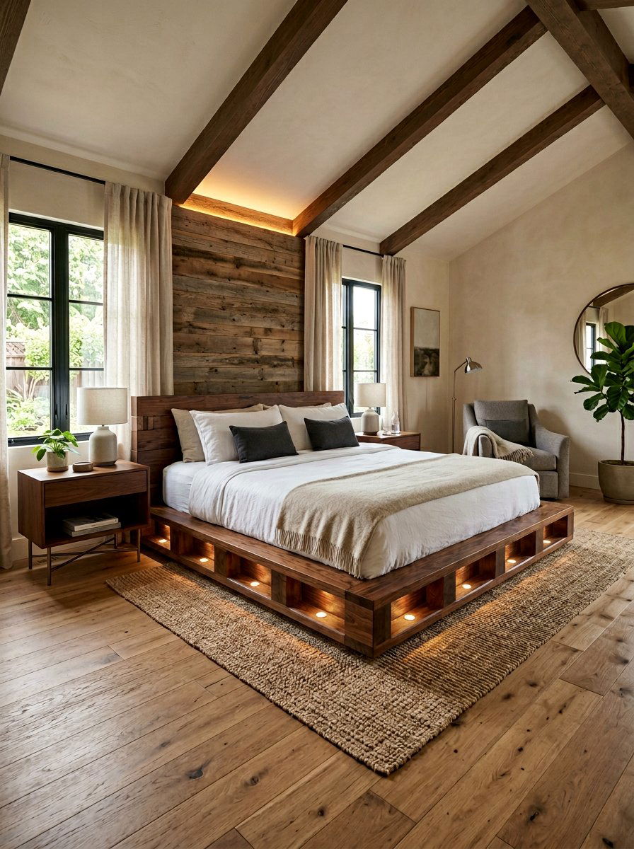 Integrated Pallet Bed Lights - 25 Illuminated pallet bed ideas
