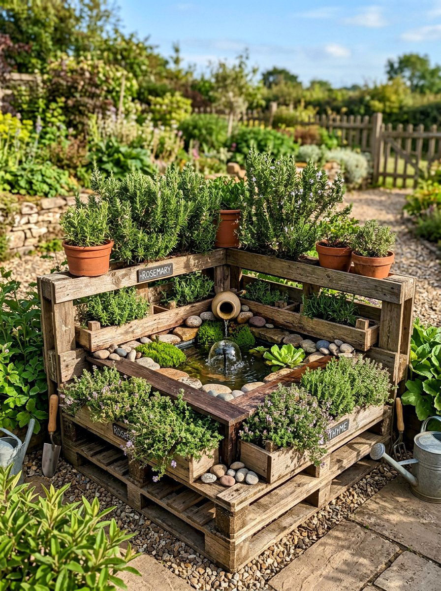 Integrated Pallet Herb Garden - 25 Pallet Pond Surround Ideas