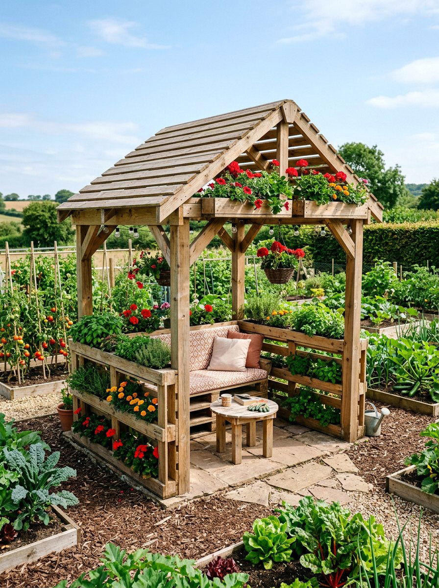Integrated Planter Pallet Gazebo - 25 Pallet Gazebo Frame Ideas
