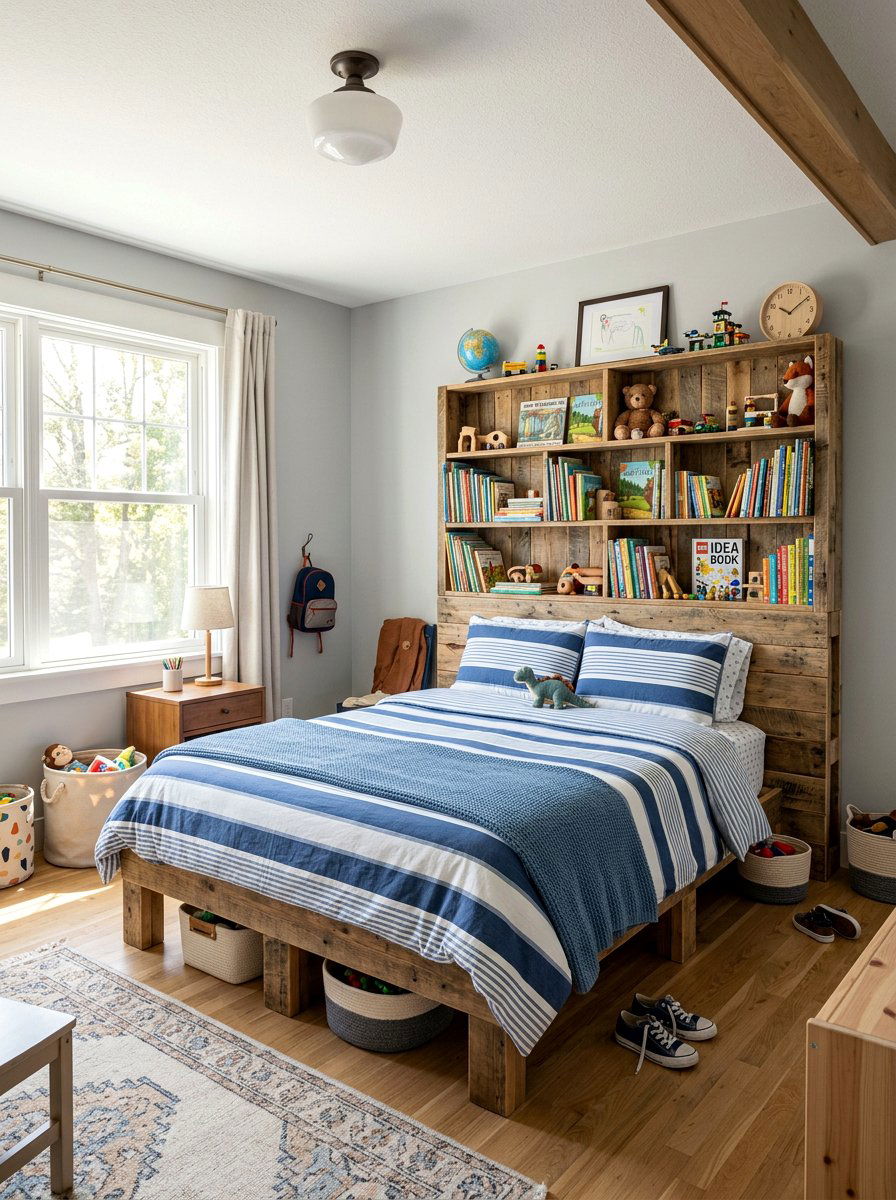 Integrated Shelving Headboard Units - 25 Pallet bed ideas for kids room