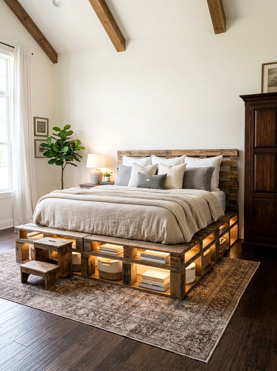 Item13 - 25 Pallet bed ideas with lights DIY