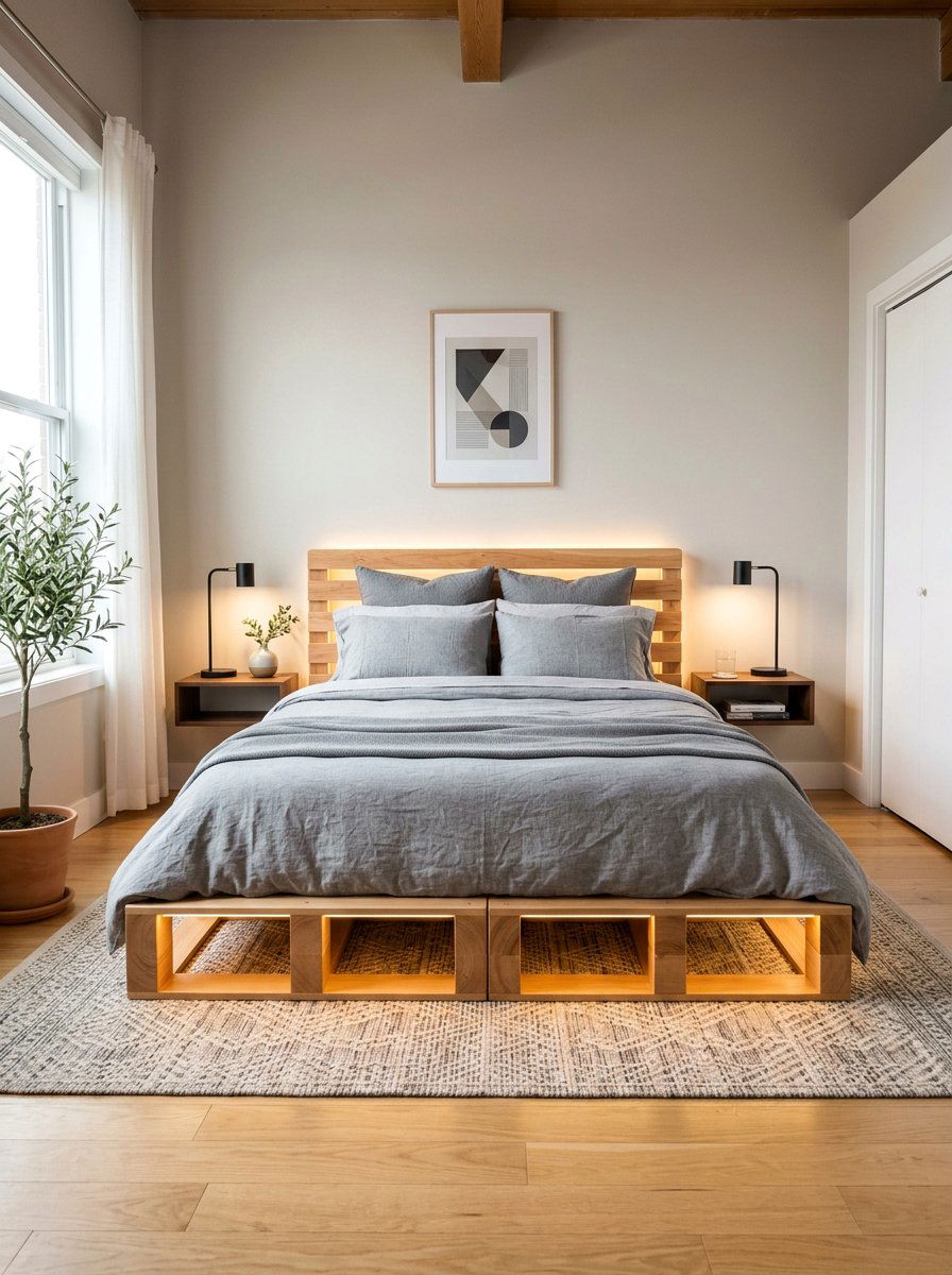 Item18 - 25 Pallet bed ideas with lights DIY