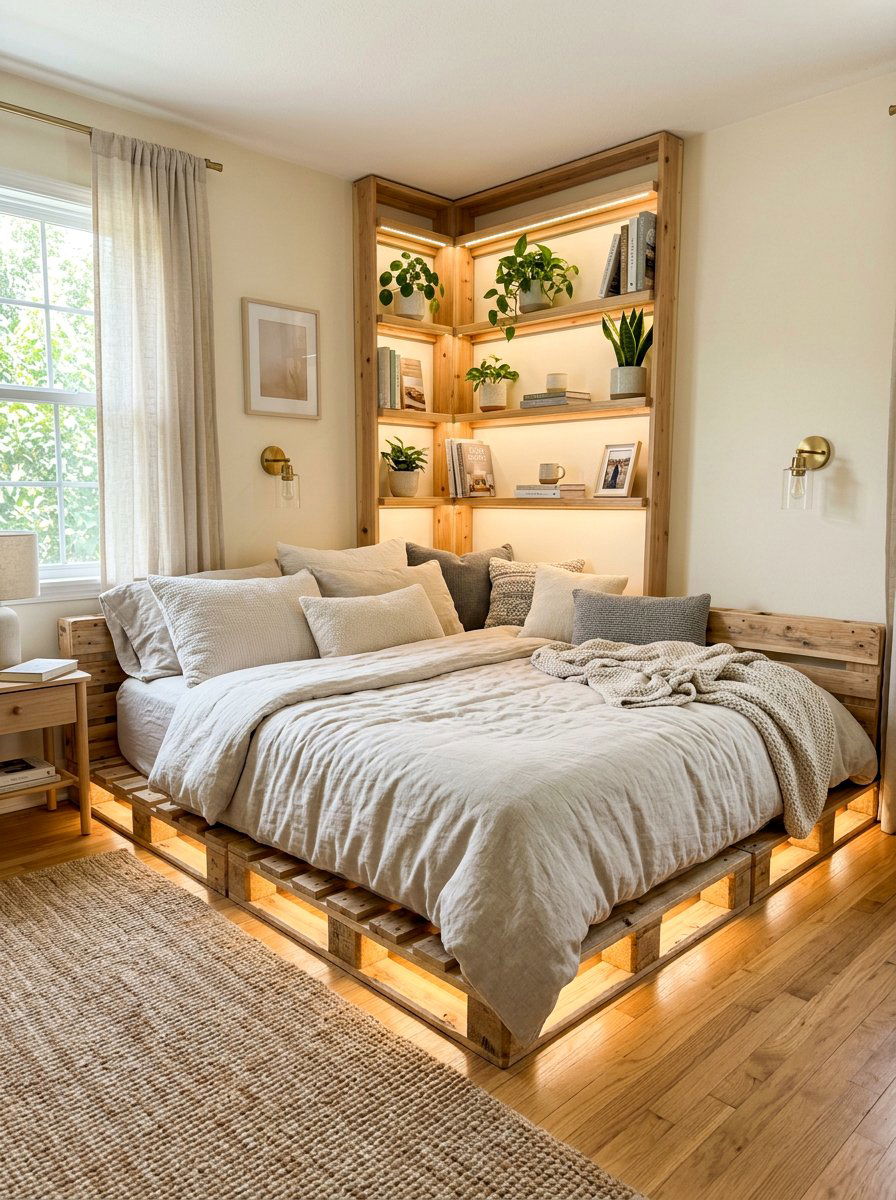 Item20 - 25 Pallet bed ideas with lights DIY