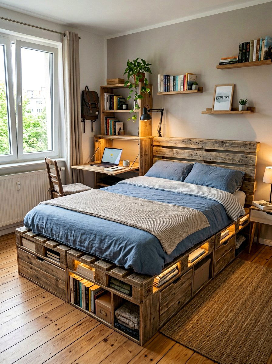 Item22 - 25 Pallet bed ideas with lights DIY