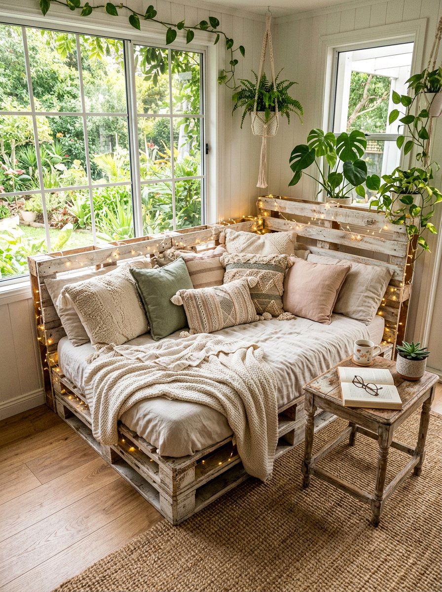 Item23 - 25 Pallet bed ideas with lights DIY