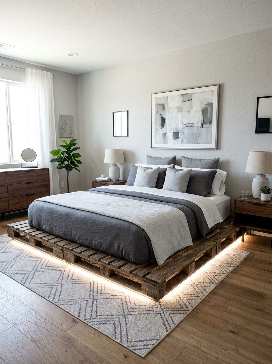 Item25 - 25 Pallet bed ideas with lights DIY