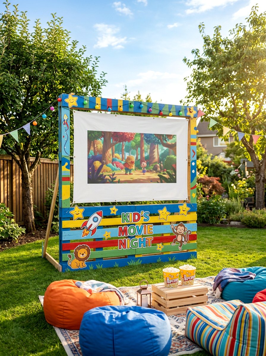 Kid Friendly Pallet Movie Screen - 25 Pallet Outdoor Movie Screen Ideas