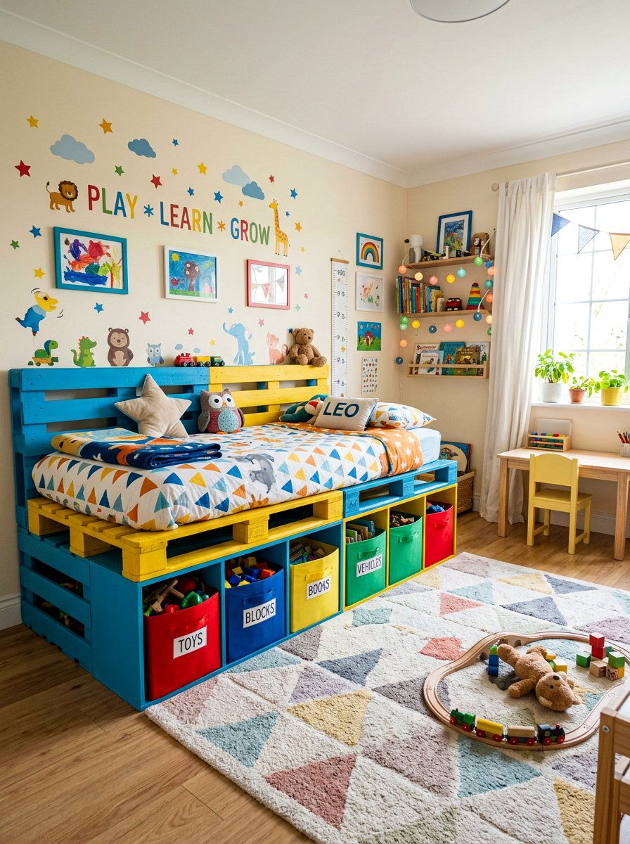 Kids Pallet Bed Toys Storage - 25 Pallet bed ideas with storage underneath