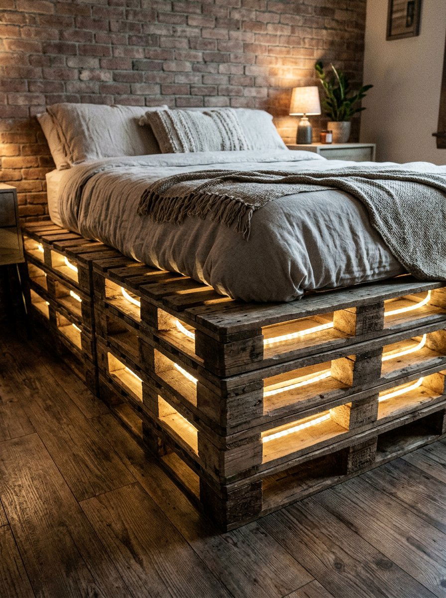 Kids Pallet Bed - 25 Pallet bed frame with LED strip ideas