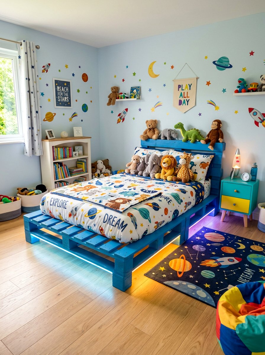 Kids Room Pallet Bed - 25 Pallet bed ideas with lights underneath