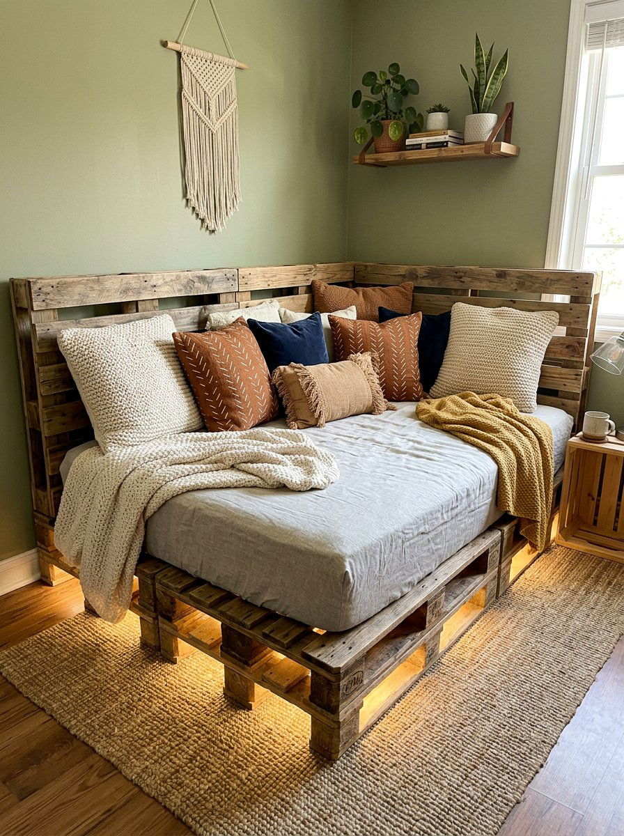 King Size Pallet Bed - 25 Pallet bed frame with LED strip ideas