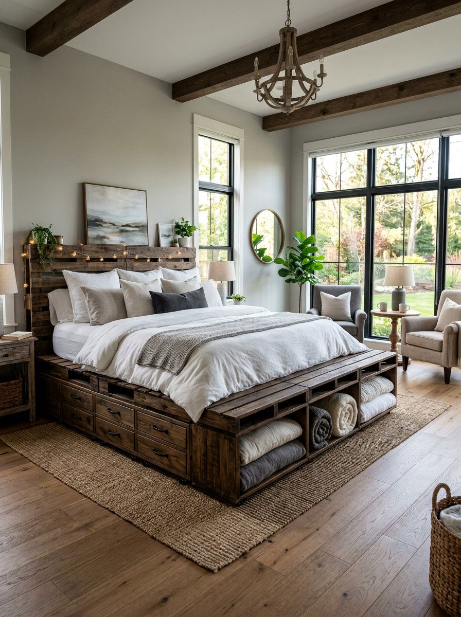 King Size Pallet Bed - 25 Pallet bed ideas with storage