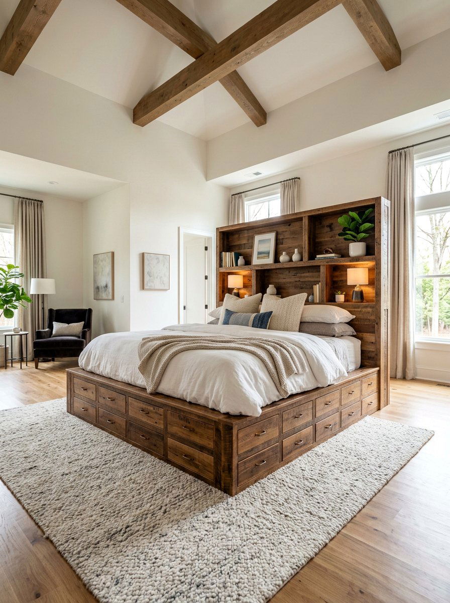 King pallet bed storage - 25 Pallet bed ideas with built-in storage