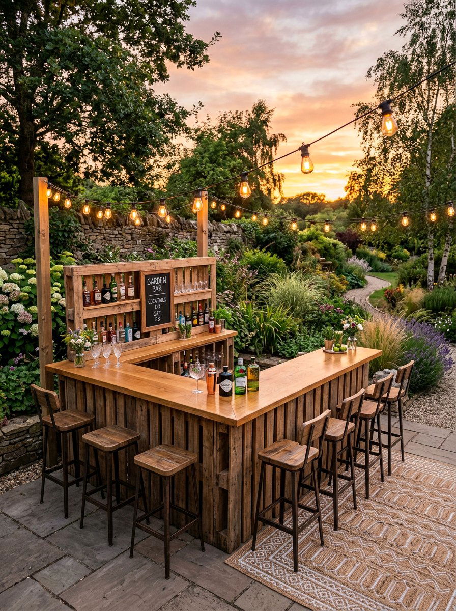 L Shaped Pallet Bar - 25 Pallet Wine Bar for Patio Ideas