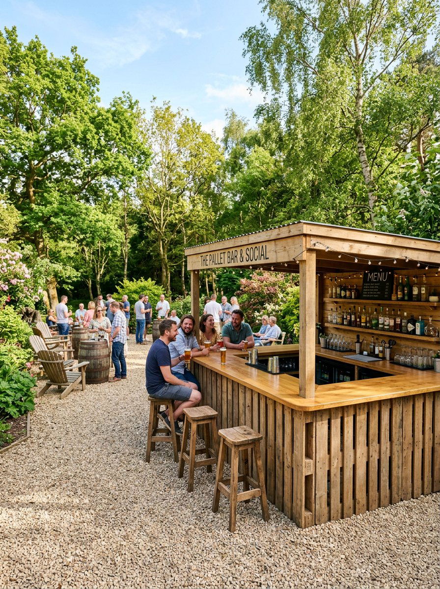 L Shaped Pallet Bar - 25 Pallet Tiki Bar Ideas