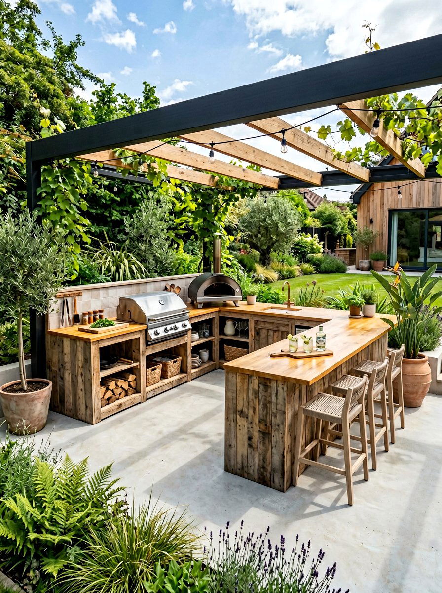 L Shaped Pallet Kitchen - 25 Pallet Outdoor Kitchen Island Ideas