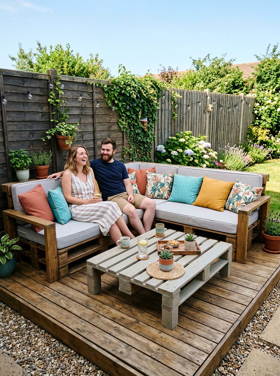 L Shaped Pallet Sectional Deck - 25 Pallet Deck for Backyard Ideas