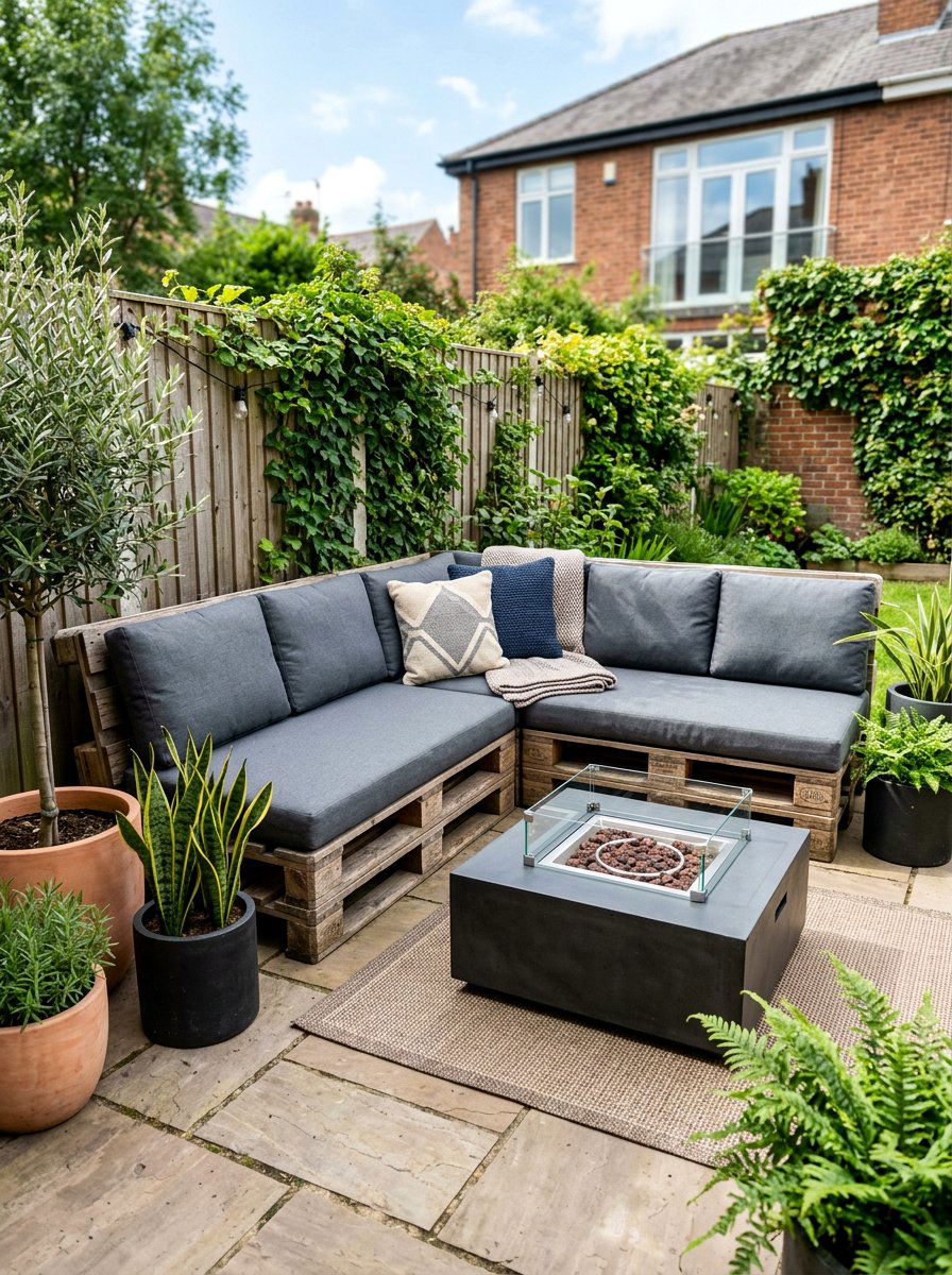 L shaped Pallet Lounge - 25 Pallet Fire Pit Surround Ideas