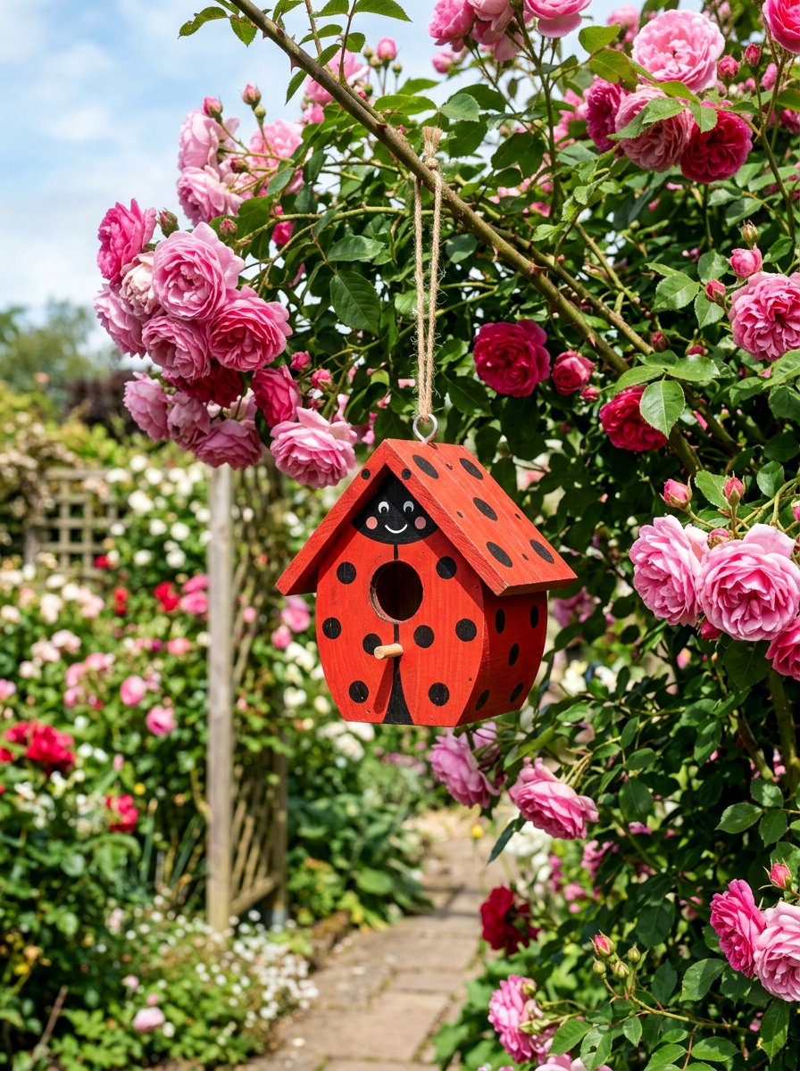 Ladybug Painted Birdhouse - 25 birdhouse painting ideas