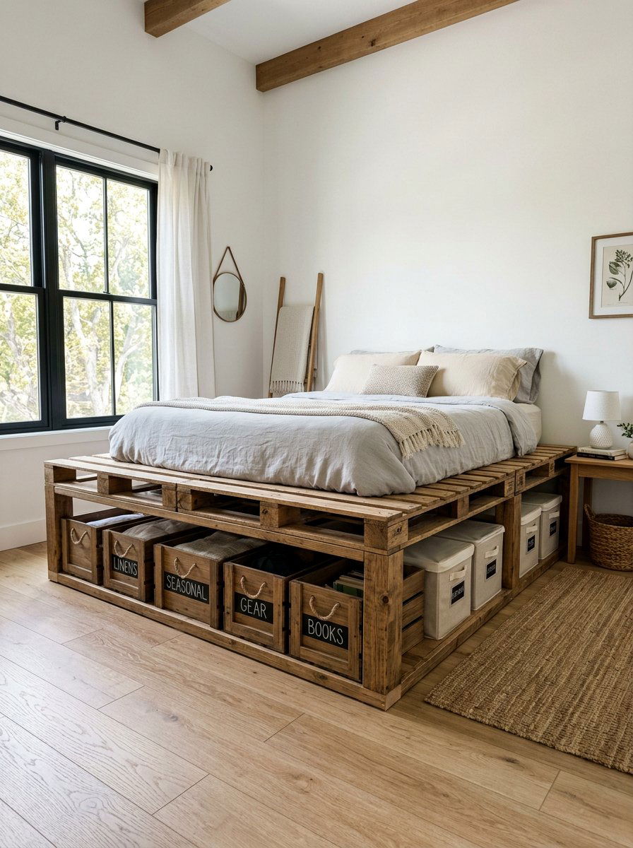 Large Cavity Pallet Bed Storage - 25 Pallet bed ideas with hidden storage