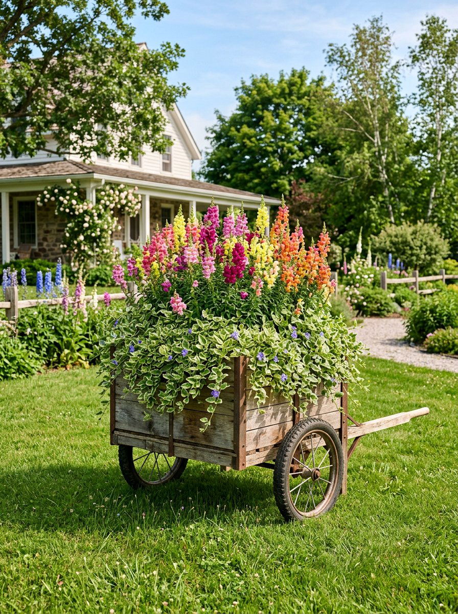Large Pallet Wheelbarrow For Flowers - 25 Pallet Wheelbarrow Planter Ideas