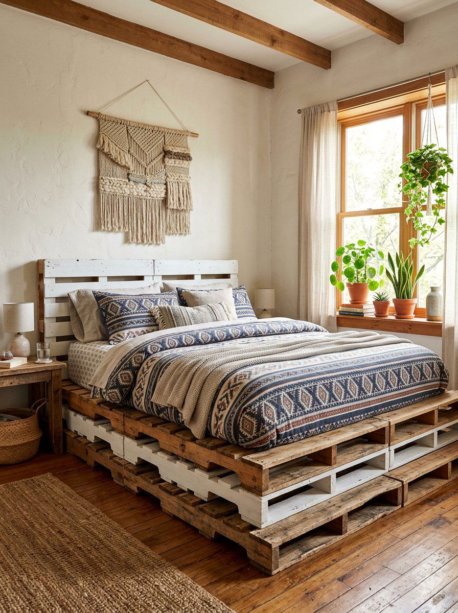 Layered pallet bed frame - 25 Double pallet bed ideas