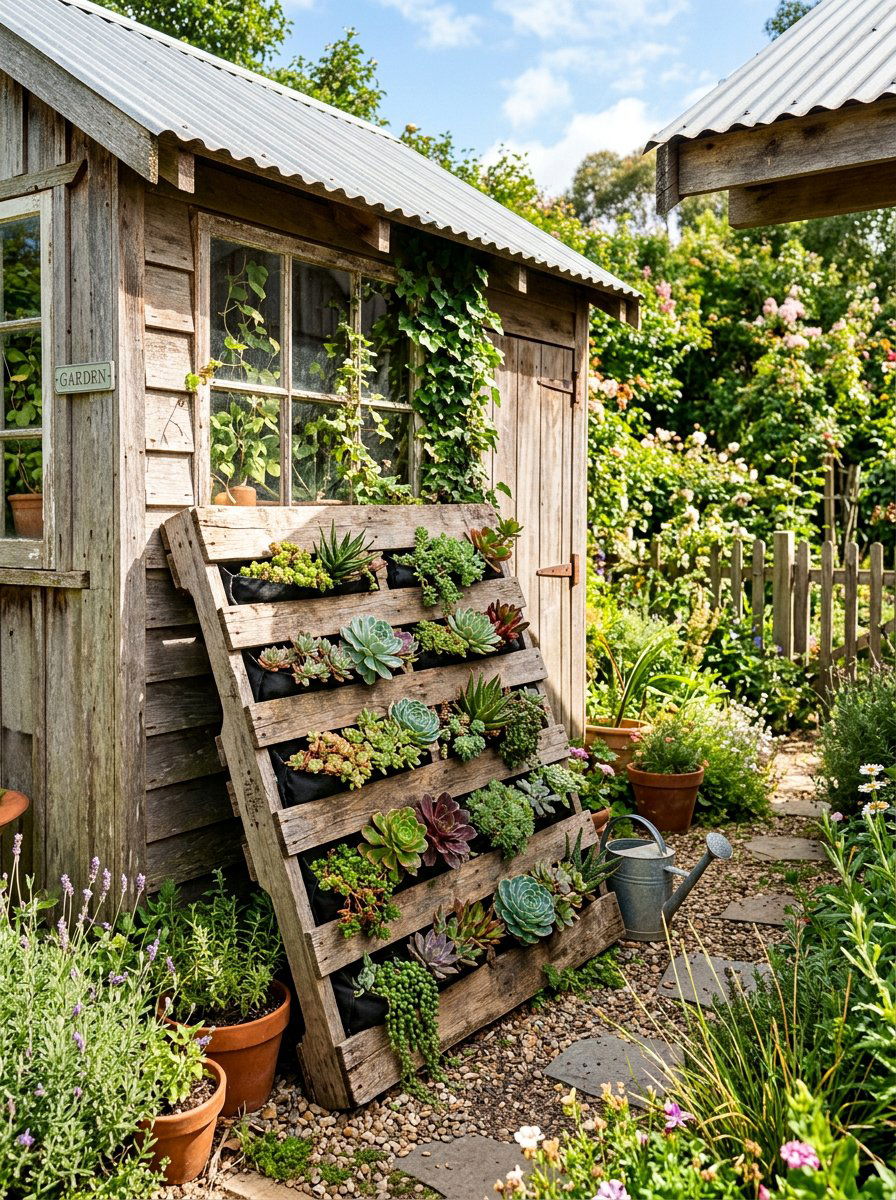 Lean To Planter - 25 Pallet Succulent Garden Ideas