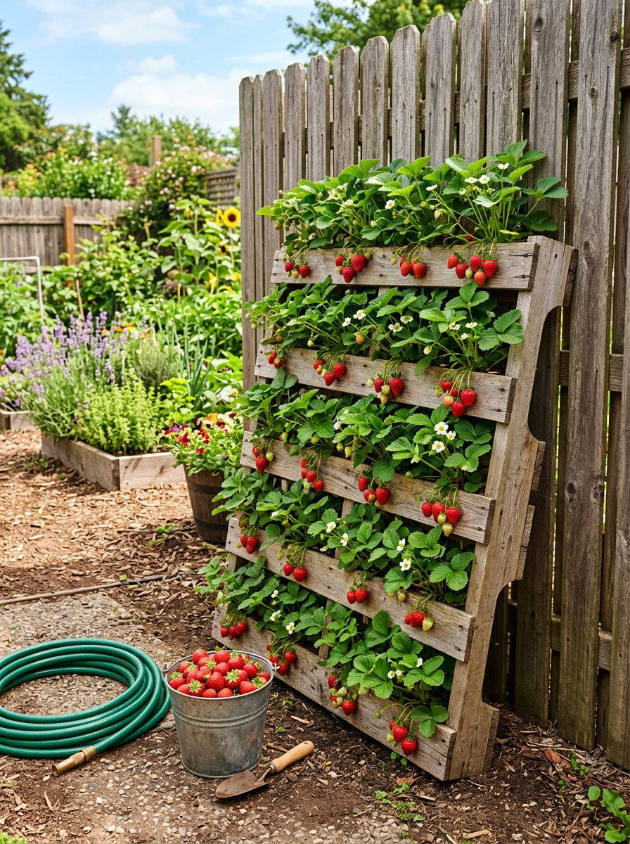 Lean to pallet garden - 25 Pallet Strawberry Planter Ideas