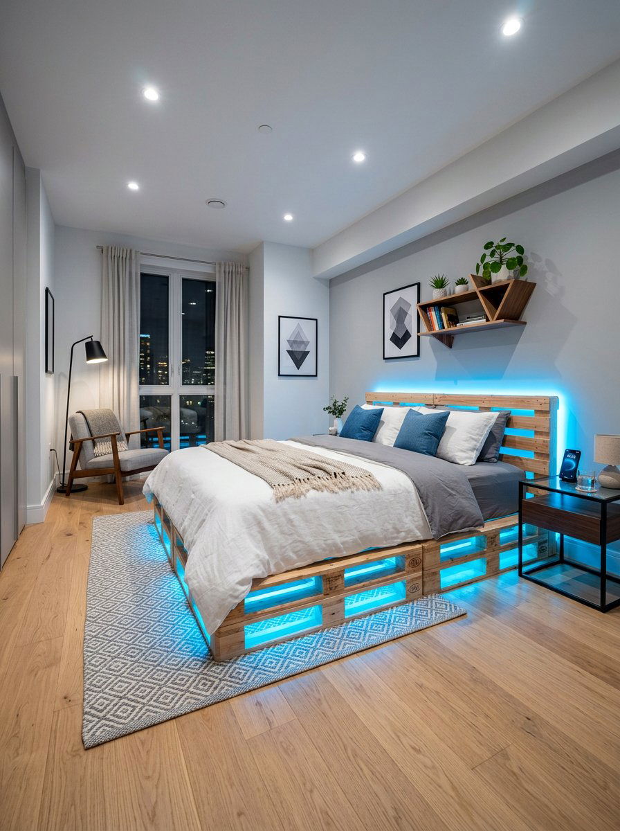 Led strip pallet bed - 25 Lighted pallet bed frame ideas